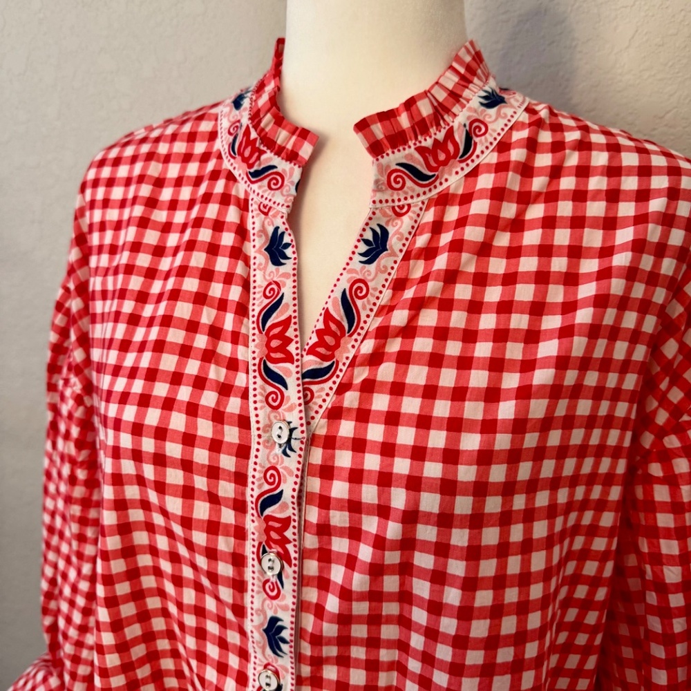 New Printfresh Rosalita Tiered Puff Sleeve Dress Garden Gingham Women's XL Q - Picture 3 of 11